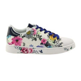 American Club Geblümte amerikanische Sneakers mit Ledereinsatz marineblau rosa weiß
