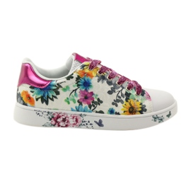 American Club Geblümte amerikanische Sneakers mit Ledereinsatz rosa mehrfarbig gelb blau weiß