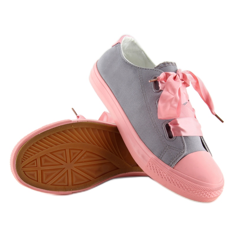 Turnschuhe mit Bändern Grau-Rosa Dc11
