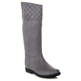 Hohe Gummistiefel aus Wildleder grau