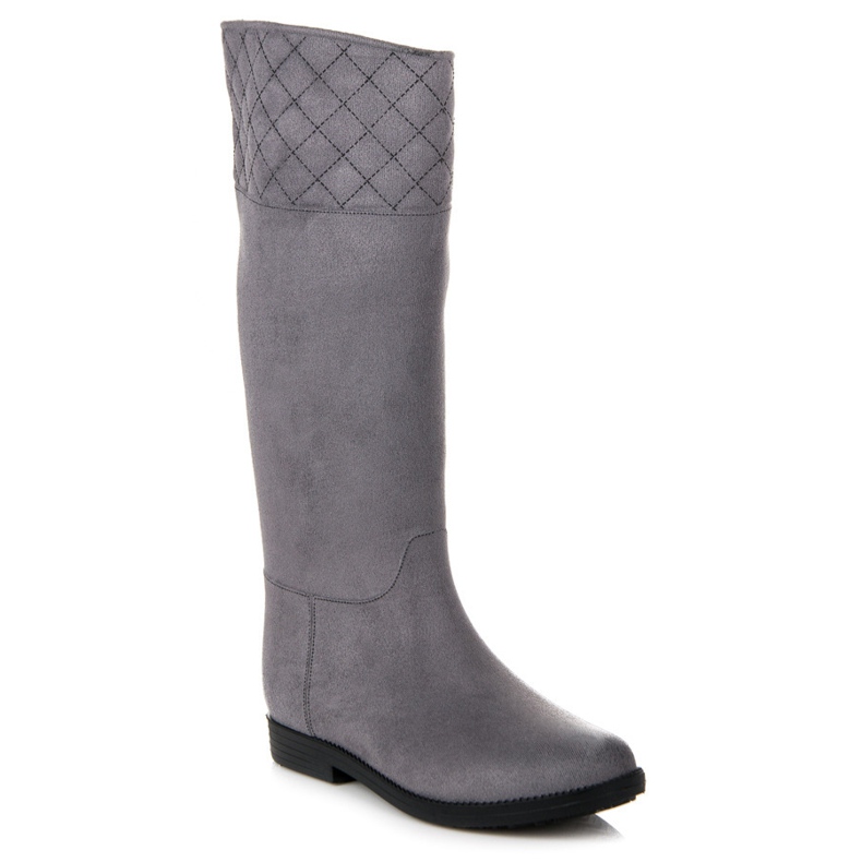 Hohe Gummistiefel aus Wildleder grau