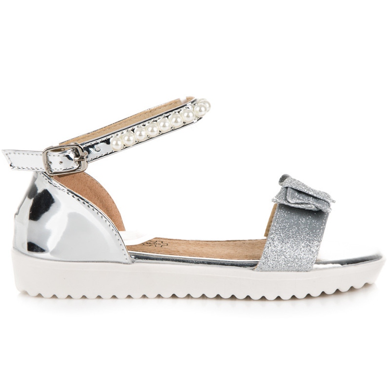 Vinceza Silberne Sandalen für die Schnalle grau