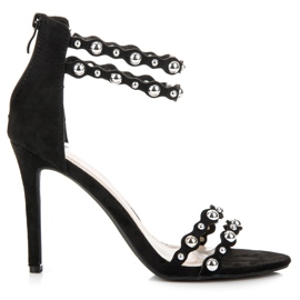 Vinceza Schwarze Sandalen mit Verzierungen