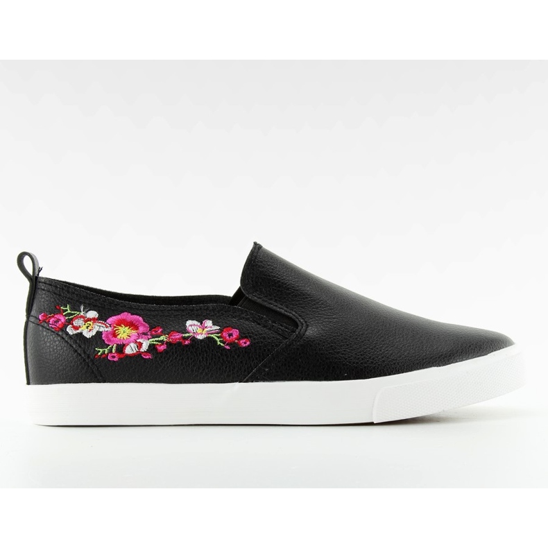 Slipons mit zarter schwarzer Stickerei g1204a Schwarz