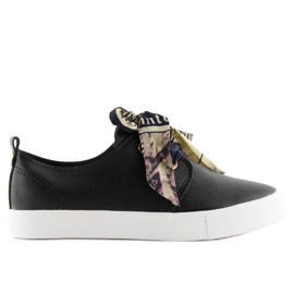 Schwarz XL09P Schwarze Turnschuhe, die mit einem Band gebunden sind