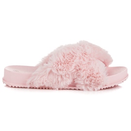 Stylische Pelzhausschuhe rosa