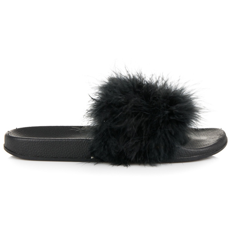 Hausschuhe mit Fell schwarz