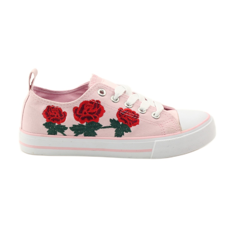 American Club Turnschuhe mit gestickten Rosen American 17035 rosa rot grün