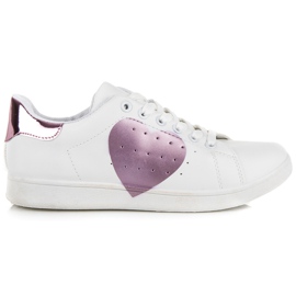 Weiße Turnschuhe mit Herz lila