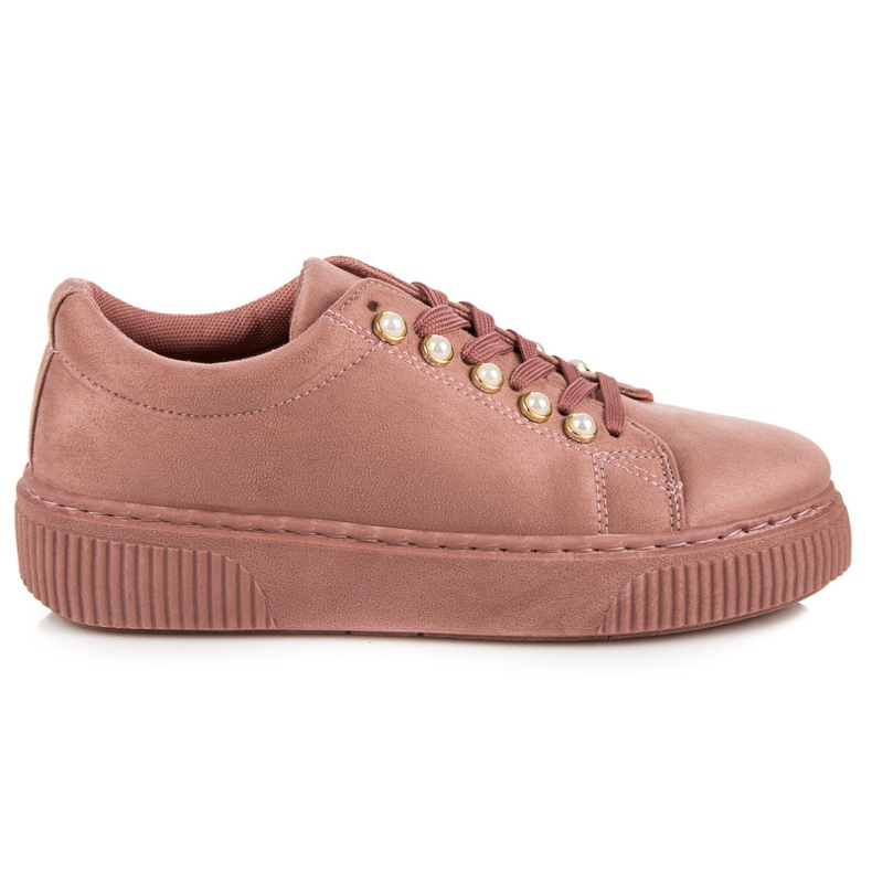 Wildleder-Turnschuhe mit Perlen rosa