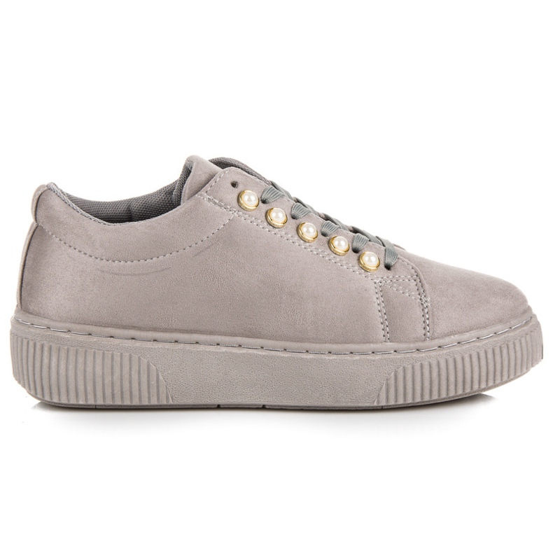 Wildleder-Turnschuhe mit Perlen grau