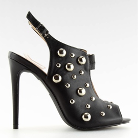 Schwarze Sandalen mit Nieten schwarz 708-11 Schwarz