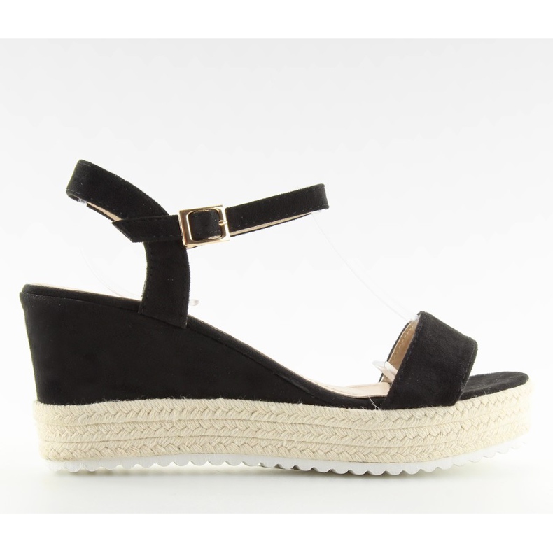 Schwarze Sandalen mit Keilabsatz, schwarze Espadrilles