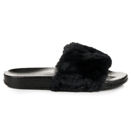 Bona Damenhausschuhe mit Fell schwarz
