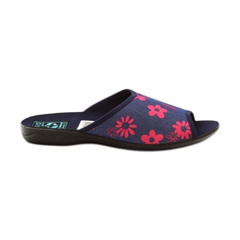 Damenhausschuhe mit Blumen Adanex marineblau rosa