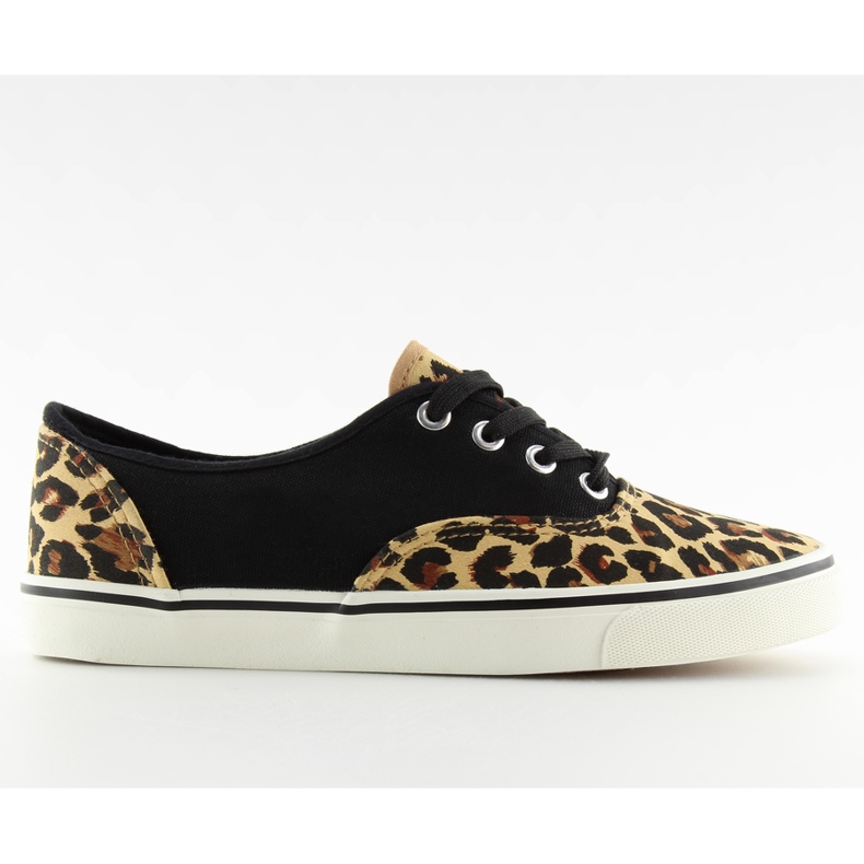 Turnschuhe zum Schnüren K-75 Braun / Leop schwarz