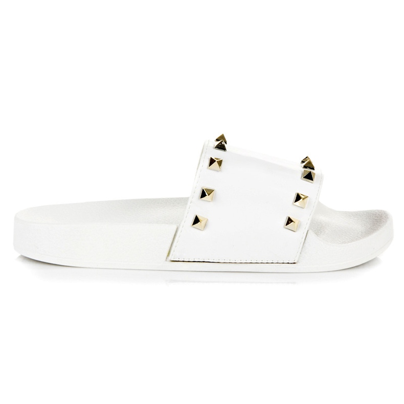 Weiße Pantoffeln mit Strasssteinen