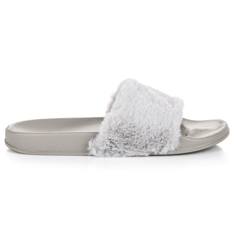 Graue Flip-Flops mit Fell
