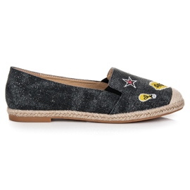 Bestelle Frühlings-Espadrilles mit Patches schwarz