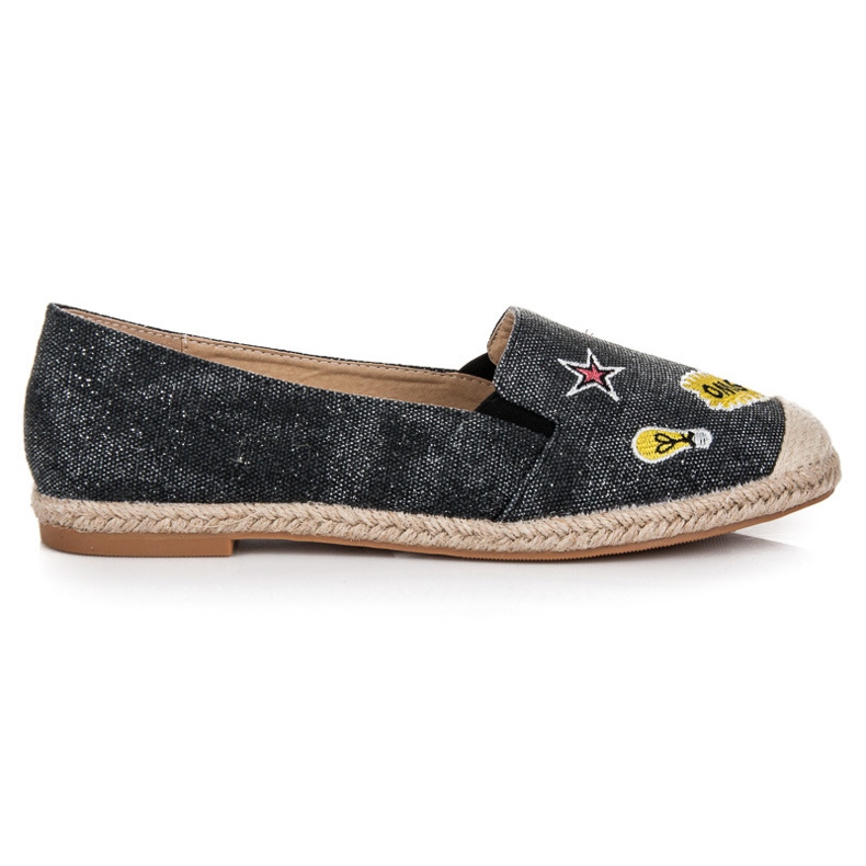 Bestelle Frühlings-Espadrilles mit Patches schwarz