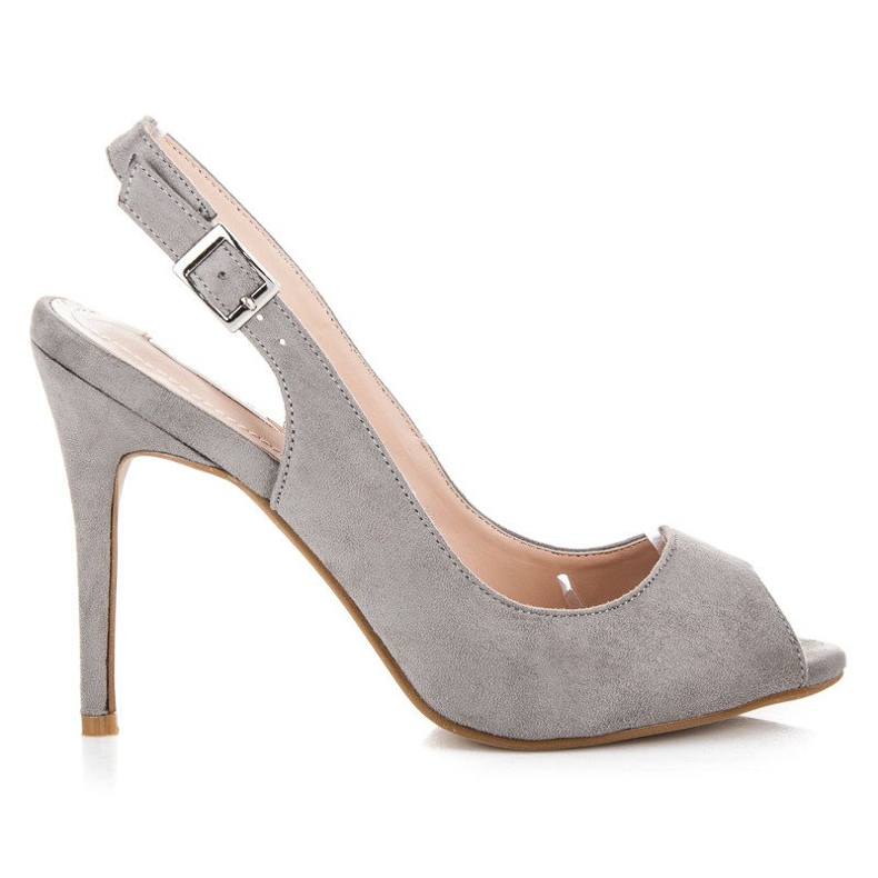 Bestelle Wildledersandalen auf hohem Absatz grau