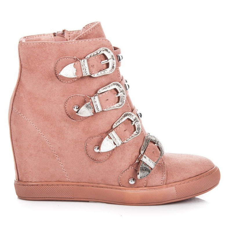 Bestelle Wildlederturnschuhe mit Schnallen rosa