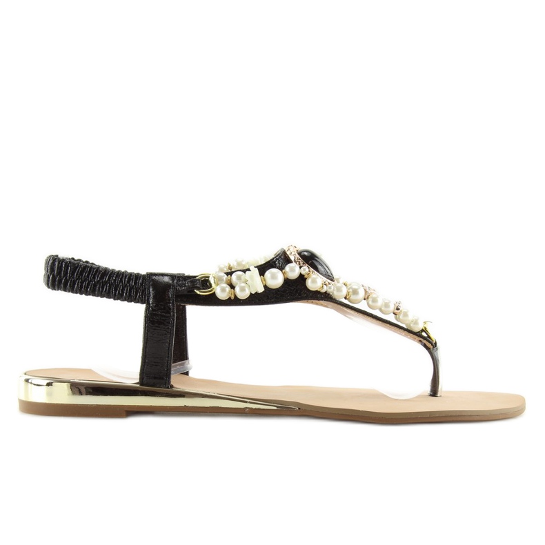 Sandalen mit schwarzen Perlen D580 schwarz