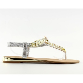 Silberne Sandalen mit Perlen D580 Silber grau