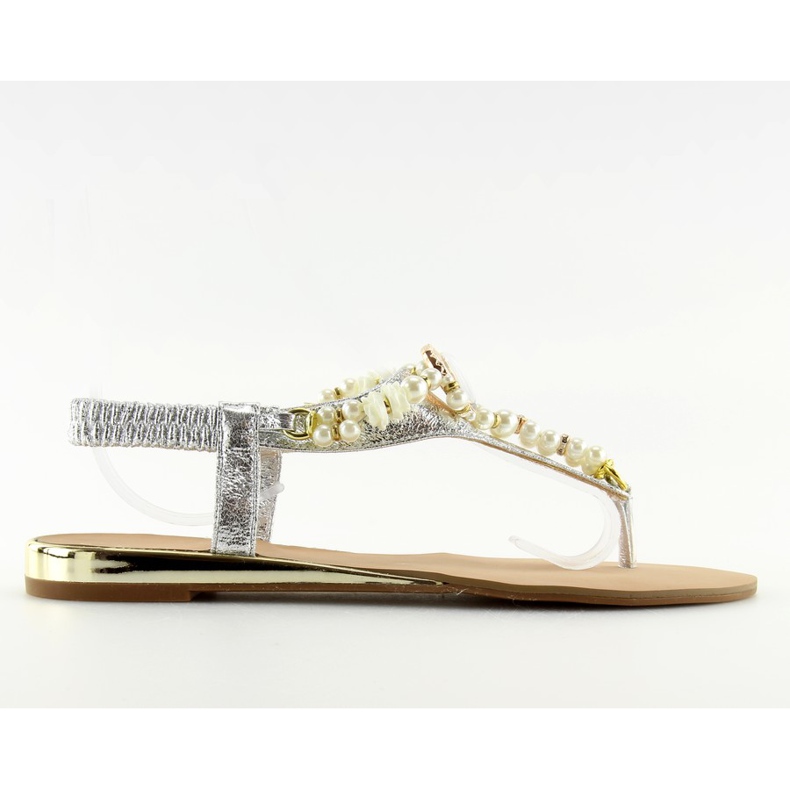 Silberne Sandalen mit Perlen D580 Silber grau