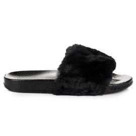Schwarze Hausschuhe mit Fell