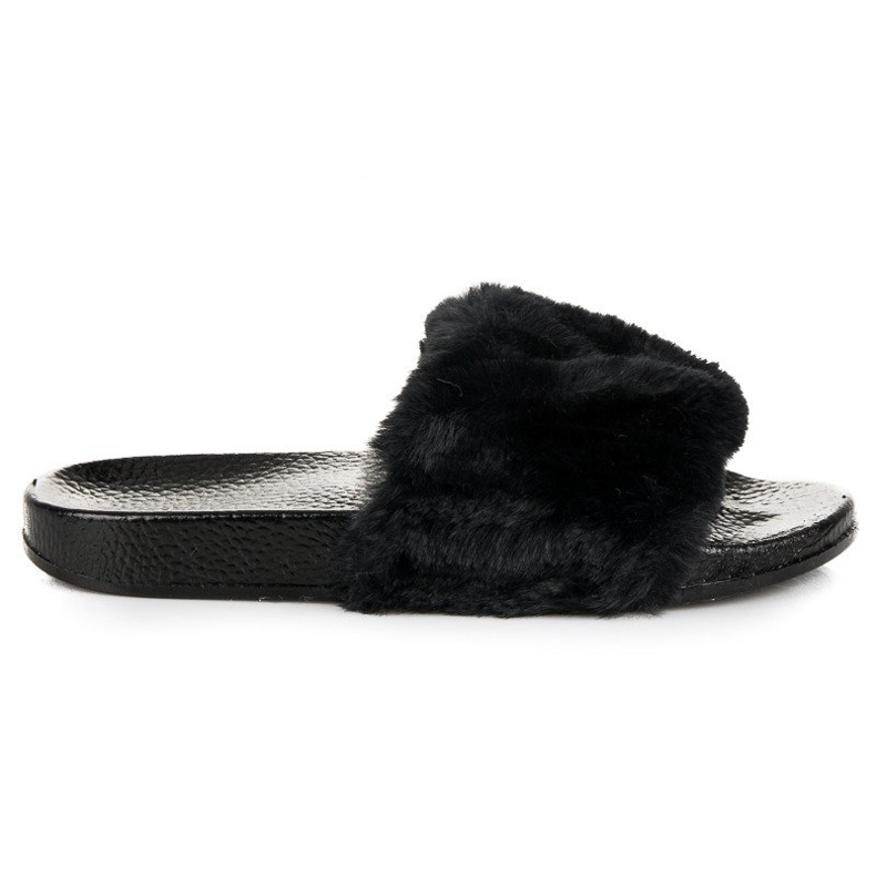 Schwarze Hausschuhe mit Fell