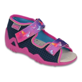 Befado gelbe Kinderschuhe 242P064 marineblau rosa