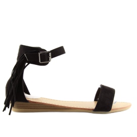 Schwarze Damensandalen mit schwarzen Fransen