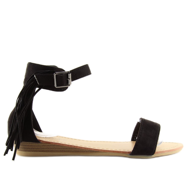 Schwarze Damensandalen mit schwarzen Fransen