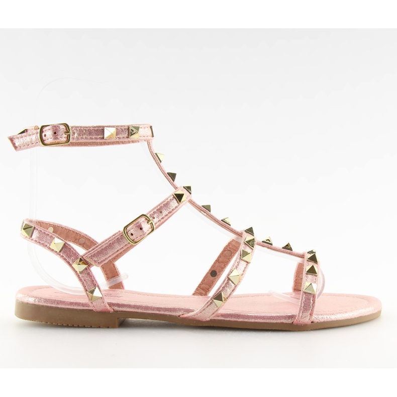 Damensandale mit pinkfarbenen H56 Champagne-Nieten rosa