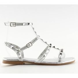 Damensandalen mit silbernen Nieten H56 Silver grau