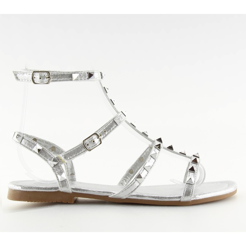 Damensandalen mit silbernen Nieten H56 Silver grau