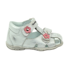 Bartuś -Sandalen für Klettverschluss mit silbernen Blumen