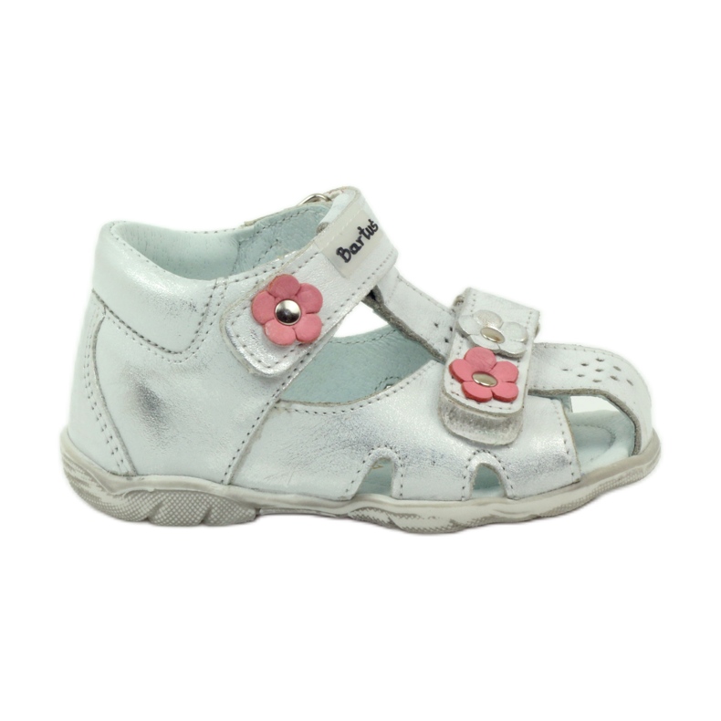 Bartuś -Sandalen für Klettverschluss mit silbernen Blumen silber-