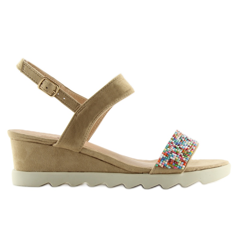 Beige taupefarbene Sandalen auf niedrigem Keilabsatz