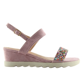 Violette Malva-Sandalen mit niedrigem Keilabsatz lila