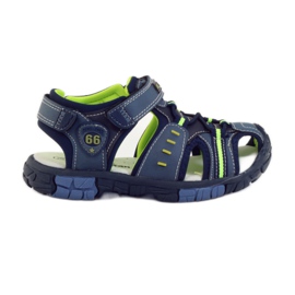 American Club Kindersandalen mit einem amerikanischen 93607 Ledereinsatz navy blau grün orange