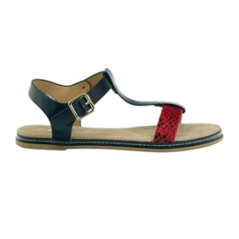 American Club Amerikanische Damensandale mit Lederdecksohle rot marineblau