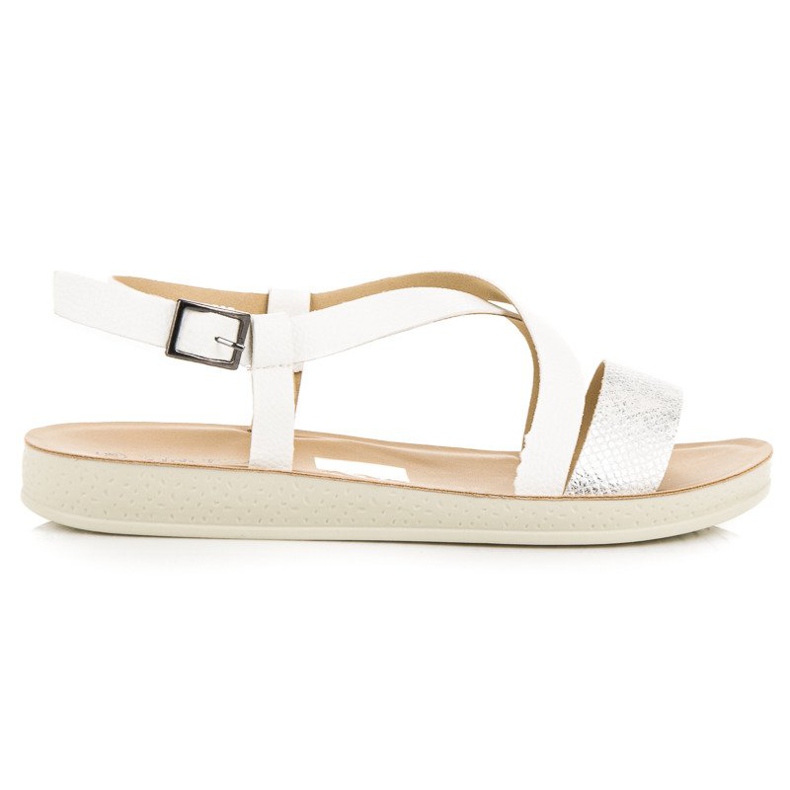 Flache Sandalen mit Vinceza-Schnalle weiß