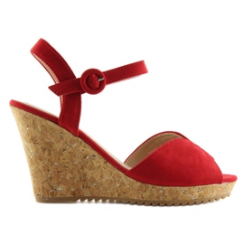 Rote Sandalen auf einem Keilabsatz aus Kork 3811