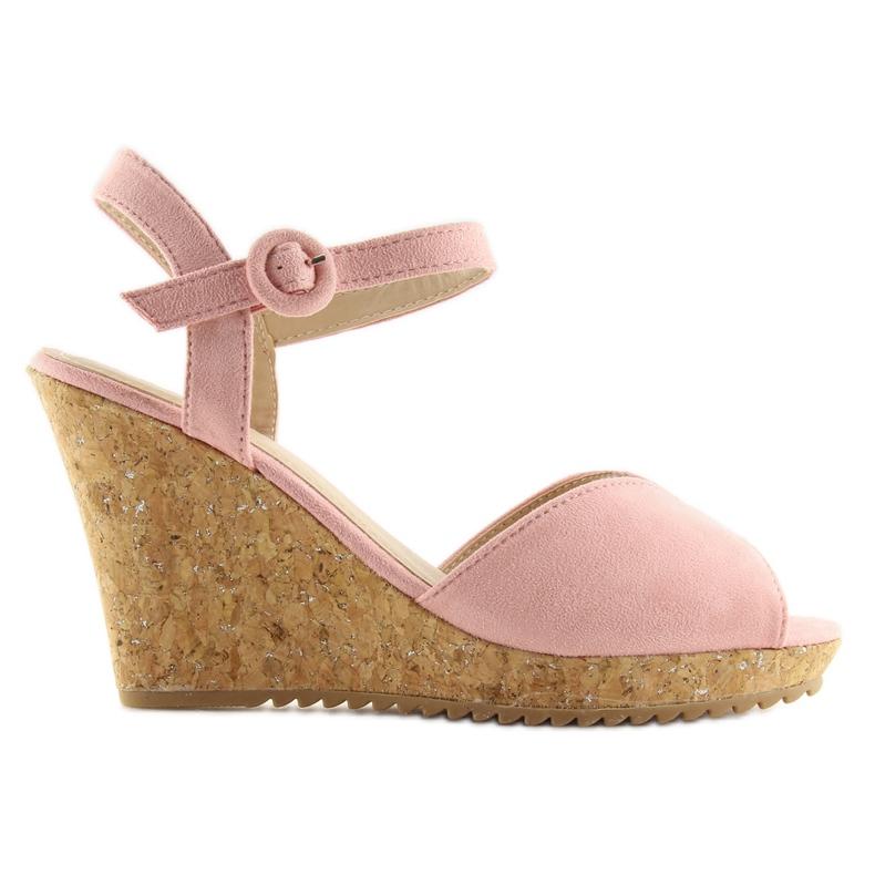 Rosafarbene Sandalen auf Keilabsatz aus Kork 3811