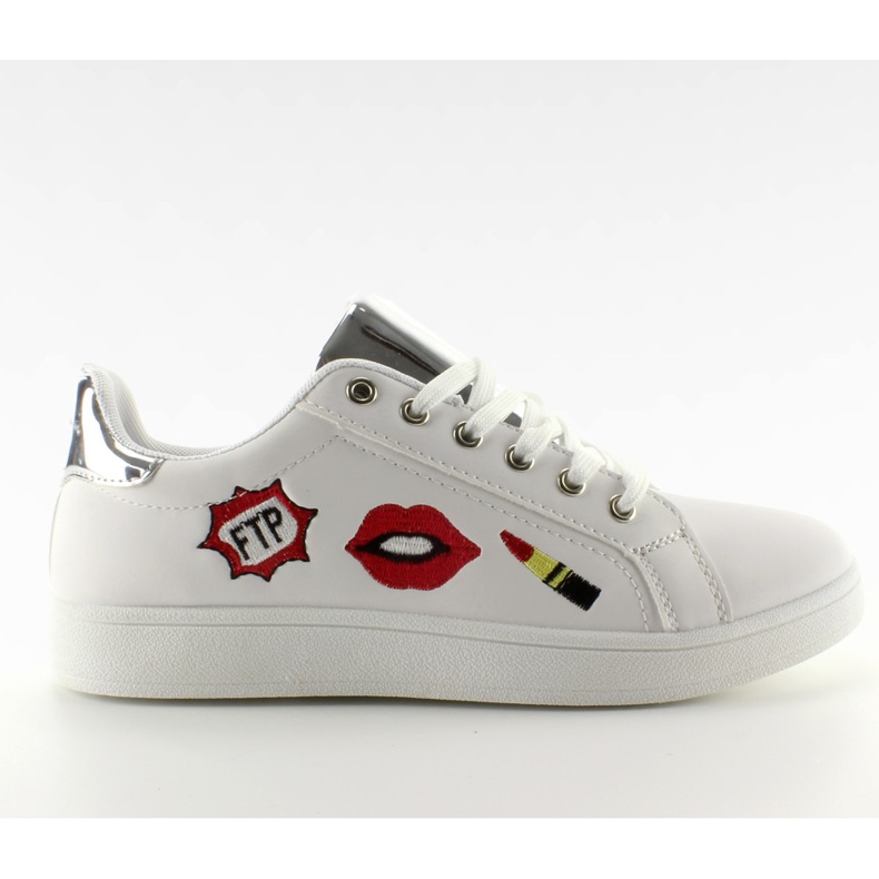 Süße Lippen FB-15 WEISS / SILBER Sneakers mit Patches weiß