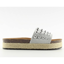Hausschuhe Espadrilles mit grauen Nieten S03 grau