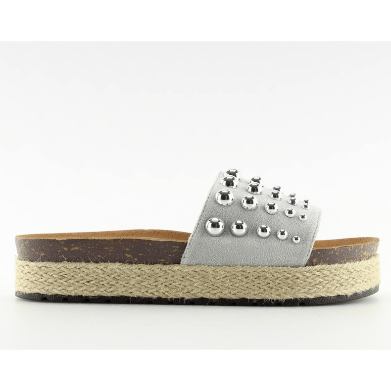 Hausschuhe Espadrilles mit grauen Nieten S03 grau