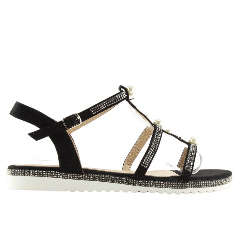 Schwarz RC-33 Schwarze Sandalen mit Perlen